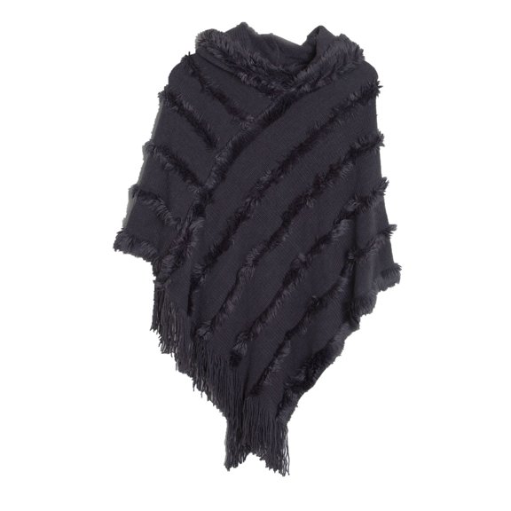 SWSMCLT Women's Knit Poncho Sweater Soft Long Ladies Wrap & Shawl Thermal Hooded Cape Batwing Sleeve Top Fringe Cozy Mexican Blanket Hoodie Grey One Size