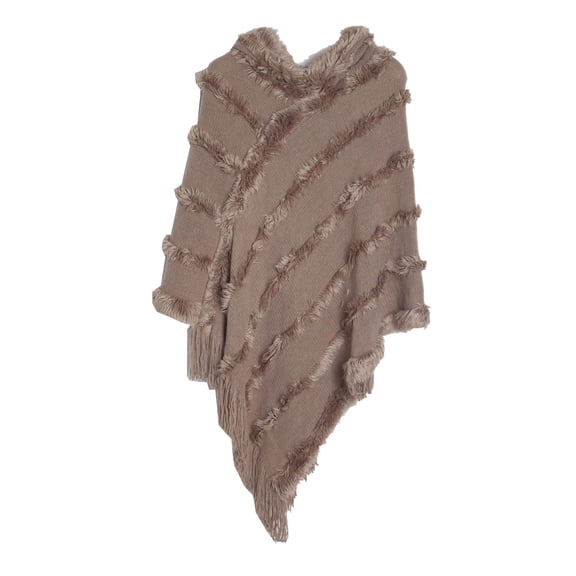 SWSMCLT Women's Knit Poncho Sweater Soft Long Ladies Wrap & Shawl Thermal Hooded Cape Batwing Sleeve Top Fringe Cozy Mexican Blanket Hoodie Khaki One Size