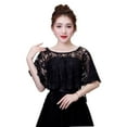 thumbnail image 1 of SWSMCLT Women's Lace Cape Short Sleeve ShrugLoose Tulle Short High Low Top Sheer Soft Poncho Party Basic Winter Black One Size, 1 of 4