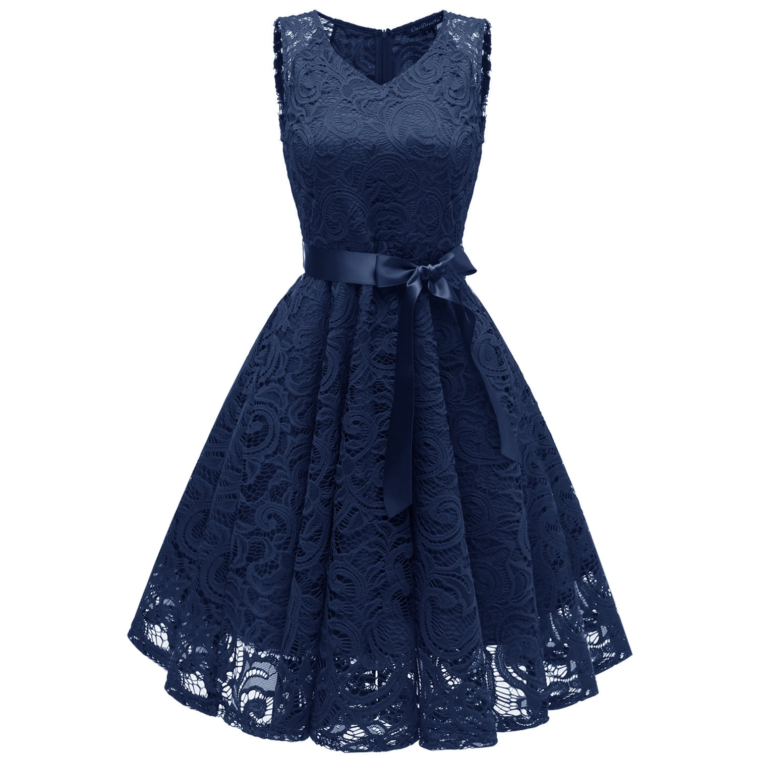 SWSMCLT Women's Lace Dress Semi Formal Cocktail Sleeveless Dresses V Neck  Evening Gown Navy 4-6 - Walmart.com