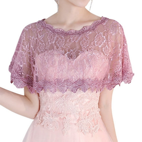 SWSMCLT Women's Lace Fancy Fashion Mesh Bridal Lace Cape for Wedding Shrug Light Semi Formal Net Fitted Purple One Size