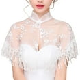 thumbnail image 1 of SWSMCLT Women's Lace Shrug Top Short Sleeve Cape Soft Winter Off The Shoulder Fringe Bolero Wedding Short Mock Neck Style3 One Size, 1 of 1