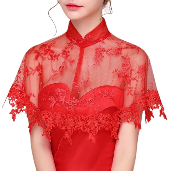 SWSMCLT Women's Lace Shrug Top Short Sleeve Cape Soft Winter Off The Shoulder Fringe Bolero Wedding Short Mock Neck Style4 One Size