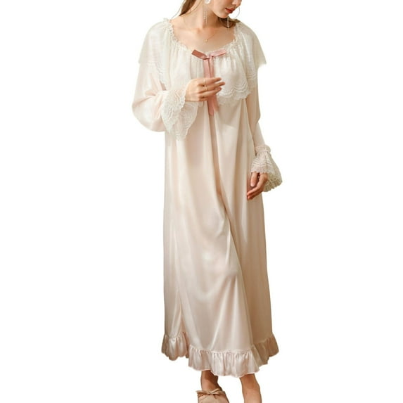 SWSMCLT Women's Lantern Victorian Vintage Sleeve Nightgown Old Fashioned Night Shirt Long Sleeve Loungewear Mid Calf Bow Pink Medium