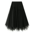 thumbnail image 1 of SWSMCLT Women's Layered Asymmetrical Tulle Skirts Tea Length Long Skirt Chiffon Tutu Mesh Midi High Waisted Black One Size, 1 of 5