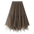 thumbnail image 1 of SWSMCLT Women's Layered Asymmetrical Tulle Skirts Tea Length Long Skirt Chiffon Tutu Mesh Midi High Waisted Khaki One Size, 1 of 5