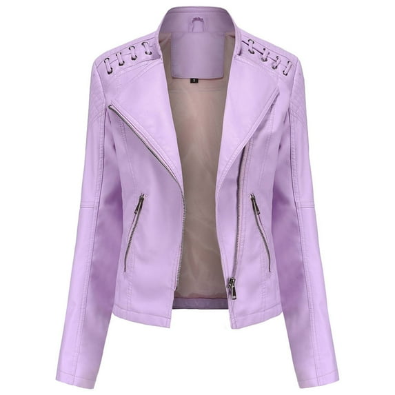 SWSMCLT Women's Leather Jacket Faux Suede Jacket Long Sleeve Streetwear Motorcycle Fall Fashion Hoodless Outerwear Light Pink 12-14