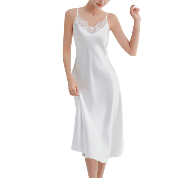SWSMCLT Women's Light Chemise Slip Nightgown Modern Low Back Cami Night Gown Cool Sleep Night Dress Adjustable Lounge Dress Loose White 2-4