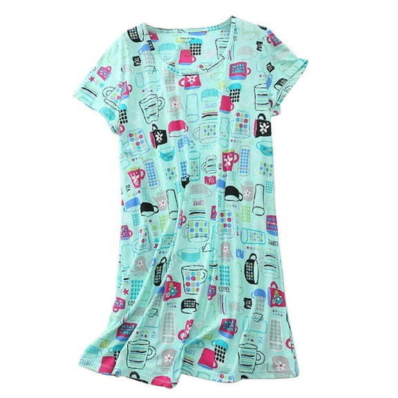 SWSMCLT Women's Light Weight Nightgown Cool Autumn Adorable Crew Neck Night Shirt Above Knee Lounge Dress Blue Cup Small