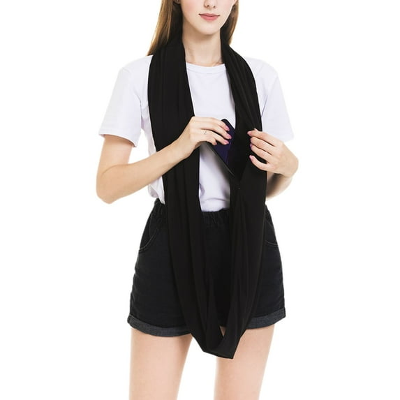SWSMCLT Women's Lightweight Fall Travel Spring Stretchy Zipper Fashion Scarves & Wraps Soft Pocket Muffler Infinity Scarf Black One Size