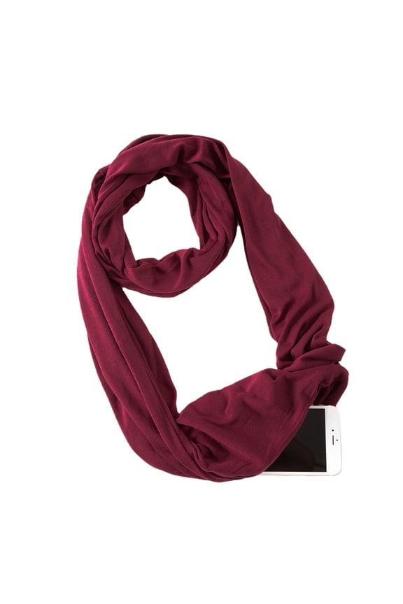 Women's Lightweight Fall Travel Spring Stretchy Zipper Fashion Scarves & Wraps Soft Pocket Muffler Infinity Scarf Burgundy One Size