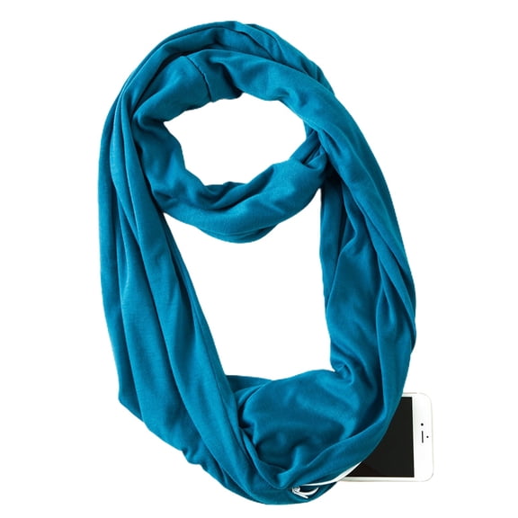SWSMCLT Women's Lightweight Fall Travel Spring Stretchy Zipper Fashion Scarves & Wraps Soft Pocket Muffler Infinity Scarf Cyan One Size