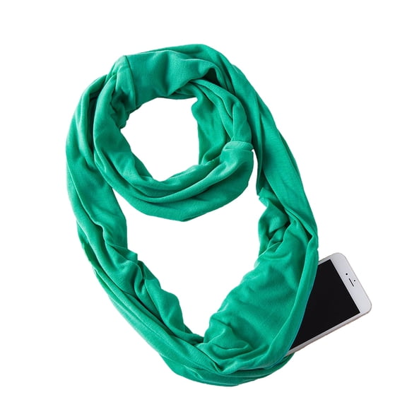 SWSMCLT Women's Lightweight Fall Travel Spring Stretchy Zipper Fashion Scarves & Wraps Soft Pocket Muffler Infinity Scarf Green One Size