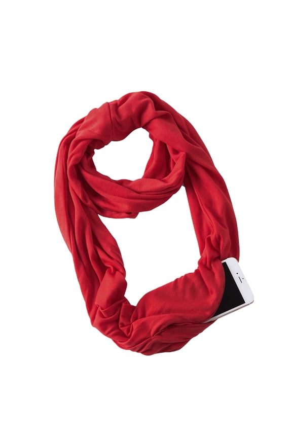 Women's Lightweight Fall Travel Spring Stretchy Zipper Fashion Scarves & Wraps Soft Pocket Muffler Infinity Scarf Red One Size