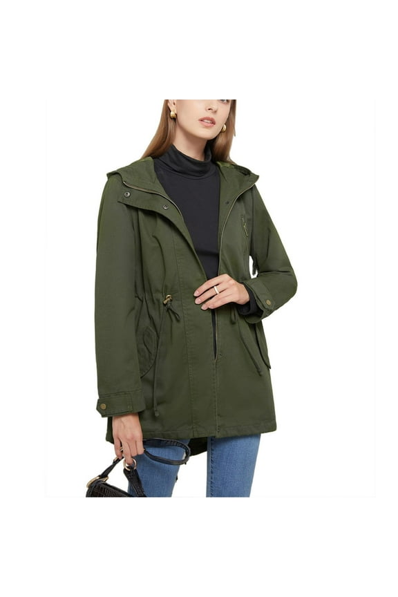 Women's Lightweight Jackets Coats Utility Long Sleeve Zipper Slim Fit Anorak Jackets with Pockets Hoodie Zip Up Casual Fall Top Hooded Military Army Green XX-Large