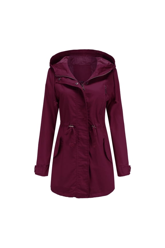 Women's Lightweight Jackets Coats Utility Long Sleeve Zipper Slim Fit Anorak Jackets with Pockets Hoodie Zip Up Casual Fall Top Hooded Military Burgundy X-Large