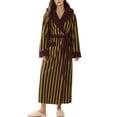 thumbnail image 1 of SWSMCLT Women's Long Bath Robe Billowy Fleece Robe Striped Printed Chunky Belt Chic Comfy Lapel Long Nightwear Cold Weather Purple Small, 1 of 5