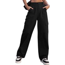 SWSMCLT Women's Long Casual Pants Cargo High Waisted PantsBaggy Palazzo Spandex Loose Pleated Trousers Black Medium