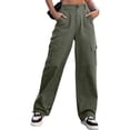 thumbnail image 1 of SWSMCLT Women's Long Casual Pants Cargo High Waisted PantsBaggy Palazzo Spandex Loose Pleated Trousers Green Small, 1 of 1