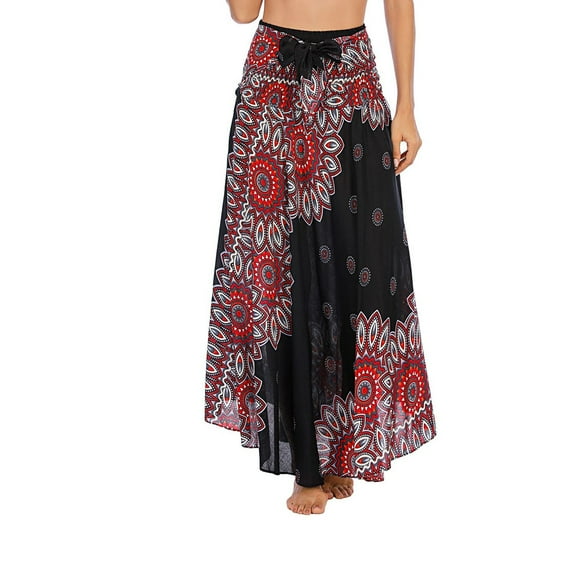 SWSMCLT Women's Long Coverup Skirt Hippie Gypsy Convertible Travel Boho Cover Up Dress High Waisted Summer Beach Elastic Waist Casual Fashion Black Small-X-Large