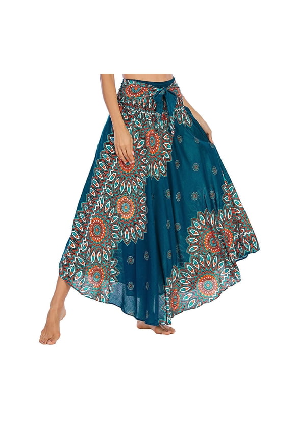 Women's Long Coverup Skirt Hippie Gypsy Convertible Travel Boho Cover Up Dress High Waisted Summer Beach Elastic Waist Casual Fashion Green Small-X-Large
