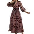 thumbnail image 1 of SWSMCLT Women's Long Dresses V Neck Tulle 2 Layered Swing Maxi Long Sleeve Dress Mesh Floral Printed Flowy Criss Cross Wrap Dress Purple Large, 1 of 2