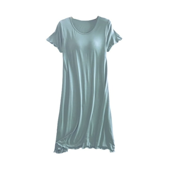 SWSMCLT Women's Long Nightgown Lounge Night Dress Loose Modal Cool Autumn Basic Night Gown Breathable Midi Blue X-Small