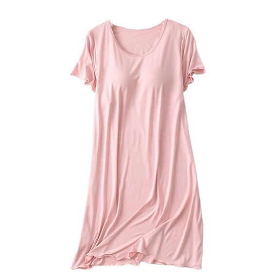 SWSMCLT Women's Long Nightgown Lounge Night Dress Loose Modal Cool Autumn Basic Night Gown Breathable Midi Light Pink Medium