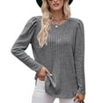 thumbnail image 1 of SWSMCLT Women's Long Puff Sleeve Knit Fall Top Loose Fit Boat Neck Fashion Sweatshirt Pullover Sweater Tshirt Soft Ribbed Dark Grey Large, 1 of 4