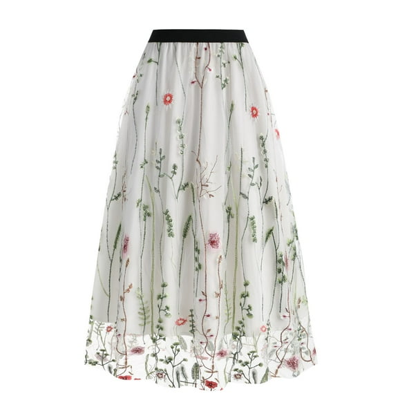 SWSMCLT Women's Long Skirt Pleated Tulle Skirt Elastic Waist Layered Fall Spring Tulle High Waisted Flowy White Medium