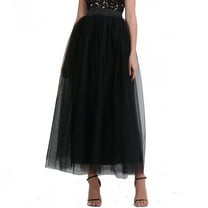 SWSMCLT Women's Long Skirt Pleated Tulle Skirt High Waist Halloween Layered A Line Flowy Casual Elegant Basic Tutu Skirt Black Small-X-Large