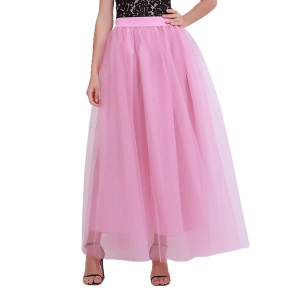 SWSMCLT Women's Long Skirt Pleated Tulle Skirt High Waist Halloween Layered A Line Flowy Casual Elegant Basic Tutu Skirt Coral Small-X-Large