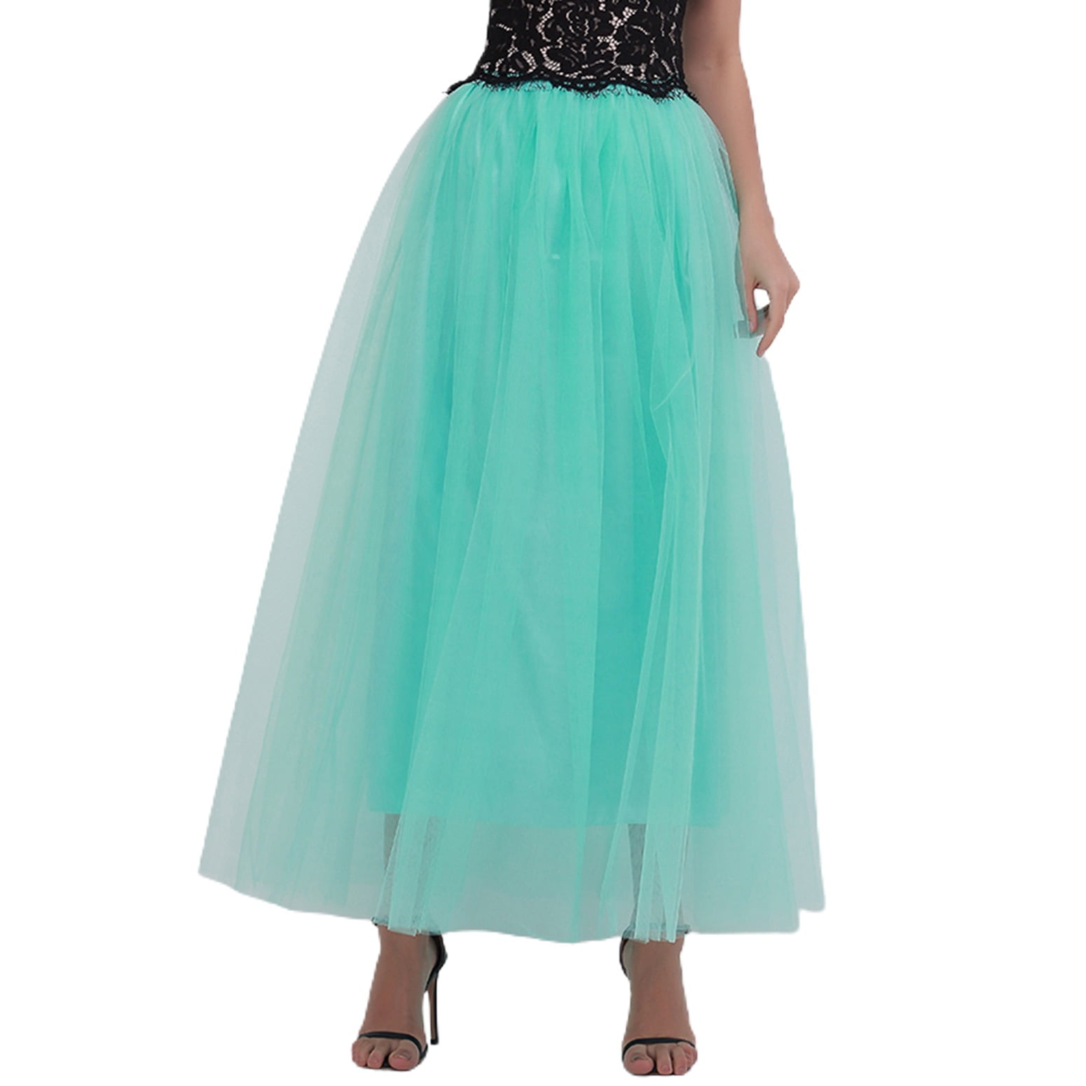 SWSMCLT Women's Long Skirt Pleated Tulle Skirt High Waist
