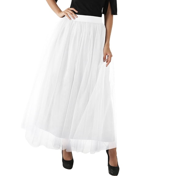 SWSMCLT Women's Long Skirt Pleated Tulle Skirt High Waist Halloween Layered A Line Flowy Casual Elegant Basic Tutu Skirt White Small-X-Large