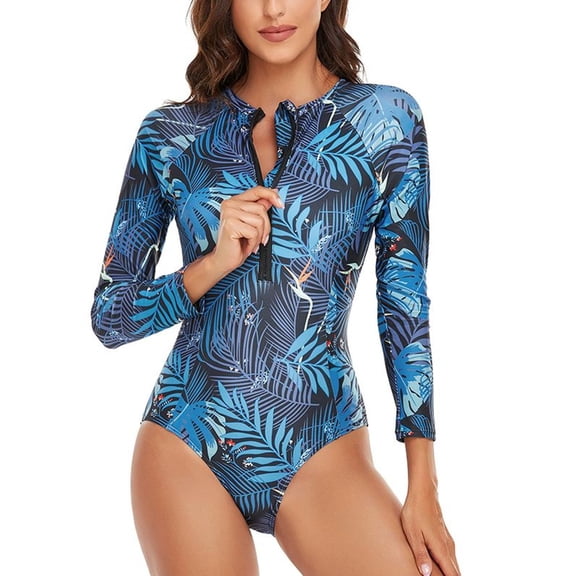 SWSMCLT Women's Long Sleeve Bathing Suit Short Surf Swimwear One Piece Swimsuit Cheeky Zip Slimming Beach Blue 12