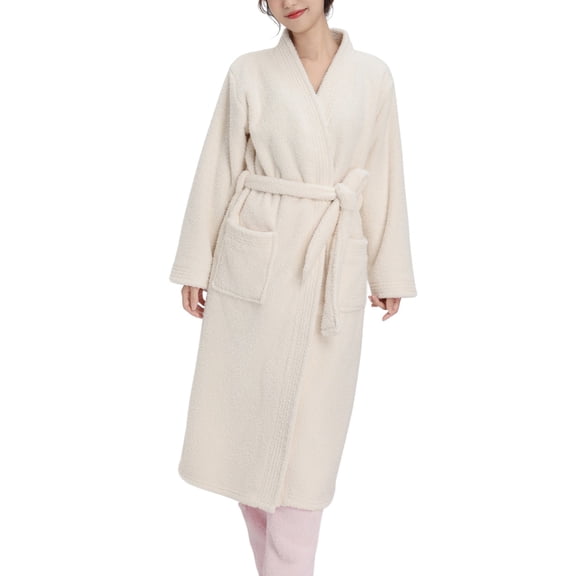 SWSMCLT Women's Long Sleeve Bathrobe Soft Pajamas Warm Thick Long Fall Fashion Lounge Microfiber Oversized Robe Beige Medium
