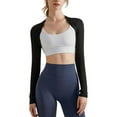thumbnail image 1 of SWSMCLT Women's Long Sleeve Beloro Shrug Crop Top Thumb Hole Open Front Fitted Light Workout Gym Cut Out Short Sweatshirt Black Large, 1 of 4