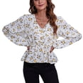 thumbnail image 1 of SWSMCLT Women's Long Sleeve Blouse V Neck Tops High Ruched Blouse Shirt Chiffon Peasant Work Cute Summer Patterned4 Large, 1 of 4