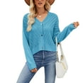 thumbnail image 1 of SWSMCLT Women's Long Sleeve Button Up Cardigan Batwing Sleeve V Neck Crop Top Sweater Soft Knit Sweaters Fashion Loose Baggy Fall Drop Shoulder Blue Large, 1 of 1