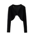 thumbnail image 1 of SWSMCLT Women's Long Sleeve Cardigan Knit Sweaters Bolero Shrug for Dresses Soft Ribbed Knit Crop Top Lightweight Cropped Open Front V Neck Black Small-Large, 1 of 1