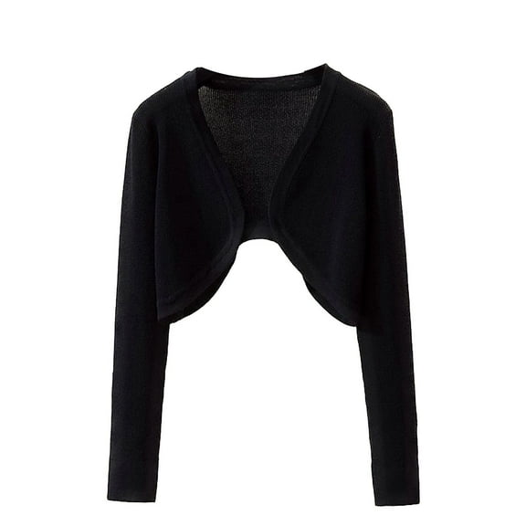 SWSMCLT Women's Long Sleeve Cardigan Knit Sweaters Bolero Shrug for Dresses Soft Ribbed Knit Crop Top Lightweight Cropped Open Front V Neck Black Small-Large