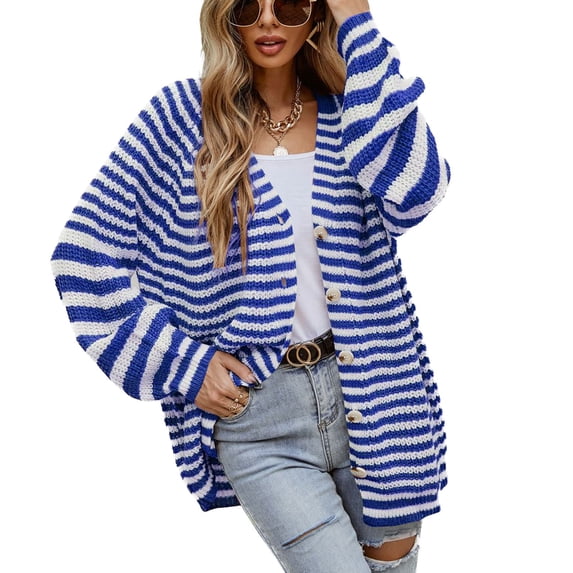 SWSMCLT Women's Long Sleeve Cardigan Sweater Spring Fashion Coat Winter Sweater Warm Button Down Soft Fall Loose Acrylic Casual Blue Medium