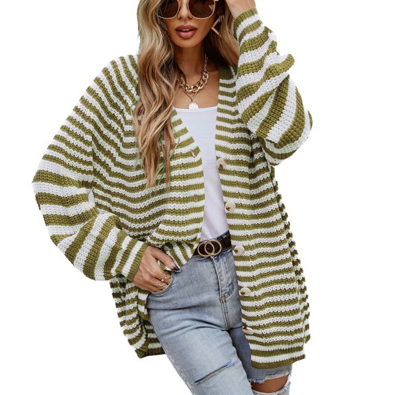 SWSMCLT Women's Long Sleeve Cardigan Sweater Spring Fashion Coat Winter Sweater Warm Button Down Soft Fall Loose Acrylic Casual Green X-Large