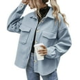 thumbnail image 1 of SWSMCLT Women's Long Sleeve Coat Thermal Outerwear Soft Fashion Fall Button Down Jacket Travel Drop Shoulder High Low Blue Medium, 1 of 1
