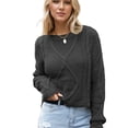 thumbnail image 1 of SWSMCLT Women's Long Sleeve Crop Sweater Solid Short Winter Knitwear Cable Knit Pullover Sweaters Soft Fashion Crewneck Warm Black Medium, 1 of 1