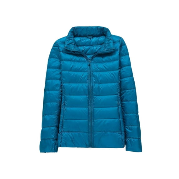 SWSMCLT Women's Long Sleeve Down Jacket High Neck Winter Down Coat Puffer Outerwear Zip Up Light Short Spring Blue Large