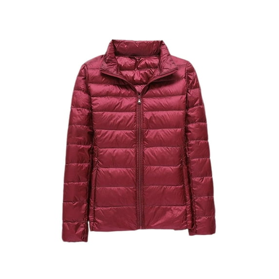 SWSMCLT Women's Long Sleeve Down Jacket High Neck Winter Down Coat Puffer Outerwear Zip Up Light Short Spring Burgundy Small