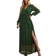 thumbnail image 1 of SWSMCLT Women's Long Sleeve Dresses Party High Waist Fitted Winter Deep V Neck Sequin Maxi Dress Fall Long V Neck Green Small, 1 of 4