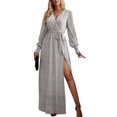 thumbnail image 1 of SWSMCLT Women's Long Sleeve Dresses Party High Waist Fitted Winter Deep V Neck Sequin Maxi Dress Fall Long V Neck Silver Small, 1 of 4
