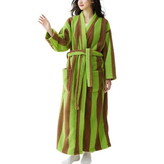 SWSMCLT Women's Long Sleeve Fleece Bathrobe Warm Pjs Long Bath Polar Soft Fall Spring Oversized Comfy Robe Green Large